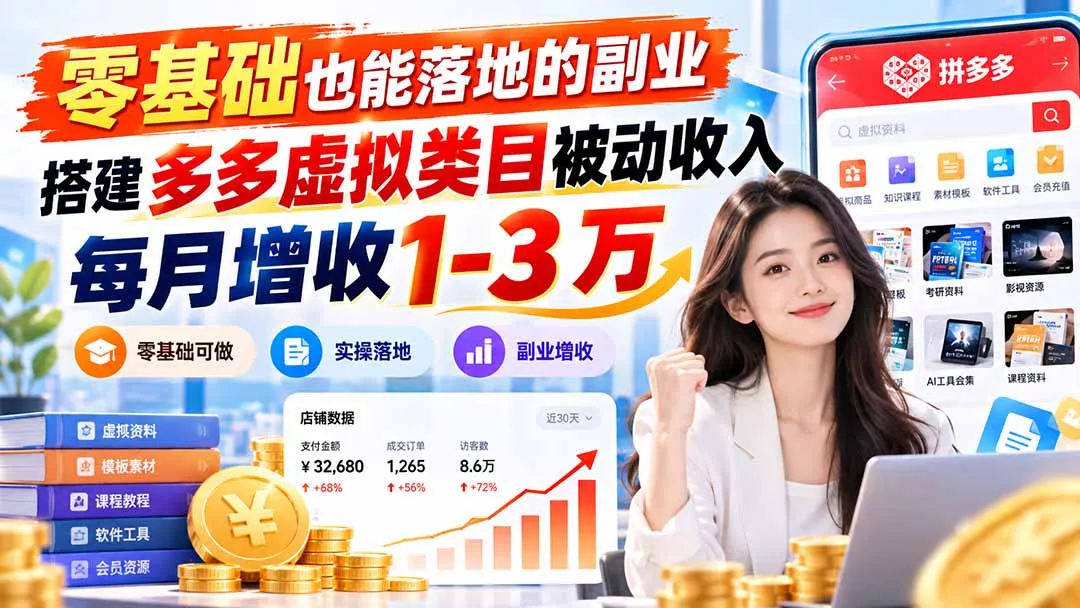 零基础也能落地的副业，搭建多多虚拟类目被动收入，每月增收 1-3 万-羽哥创业课堂