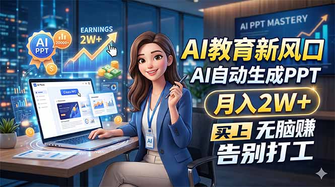 AI教育新风口，AI自动生成PPT，月入2W+，无脑赚，告别打工-羽哥创业课堂