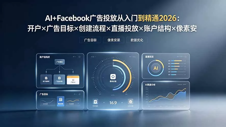 AI+Facebook广告投放从入门到精通2026：开户×广告目标×创建流程×直播投放×账户结构×像素安装×AI赋能-羽哥创业课堂