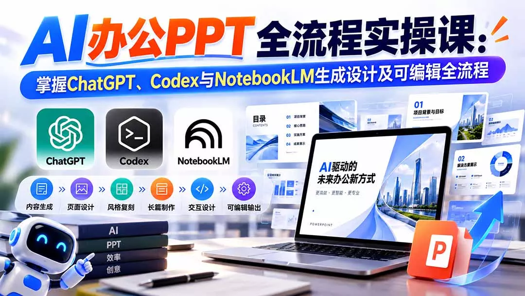 【无水印】AI办公PPT全流程实操课: 掌握ChatGPT、Codex与NotebookLM生成设计及可编辑全流程-羽哥创业课堂