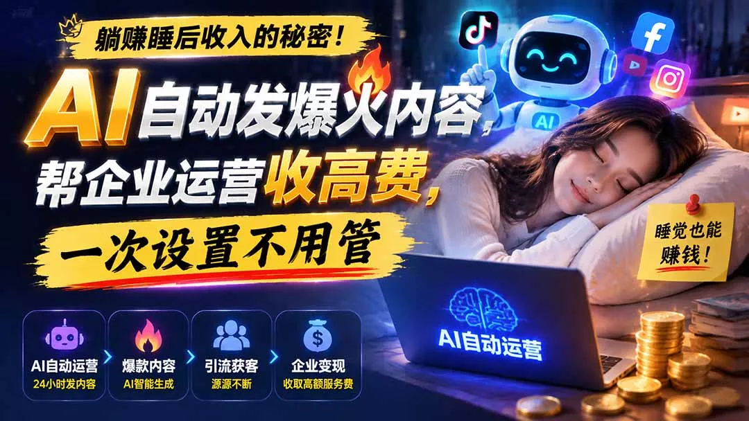 躺赚睡后收入的秘密！AI 自动发爆火内容，帮企业运营收高费，一次设置不用管【原创双语字幕】-羽哥创业课堂
