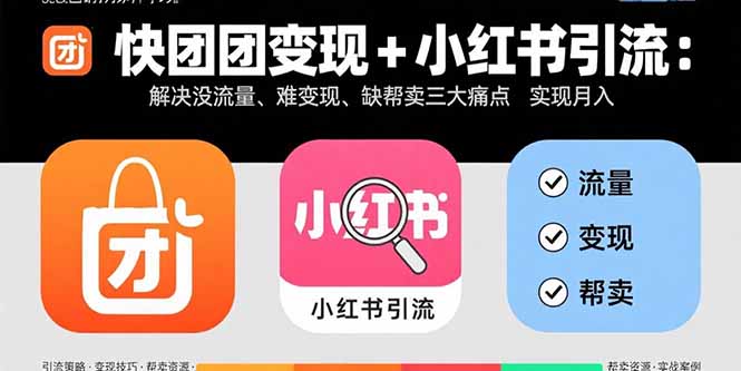 快团团变现+小红书引流：解决没流量、难变现、缺帮卖三大痛点 实现月入3w+-羽哥创业课堂