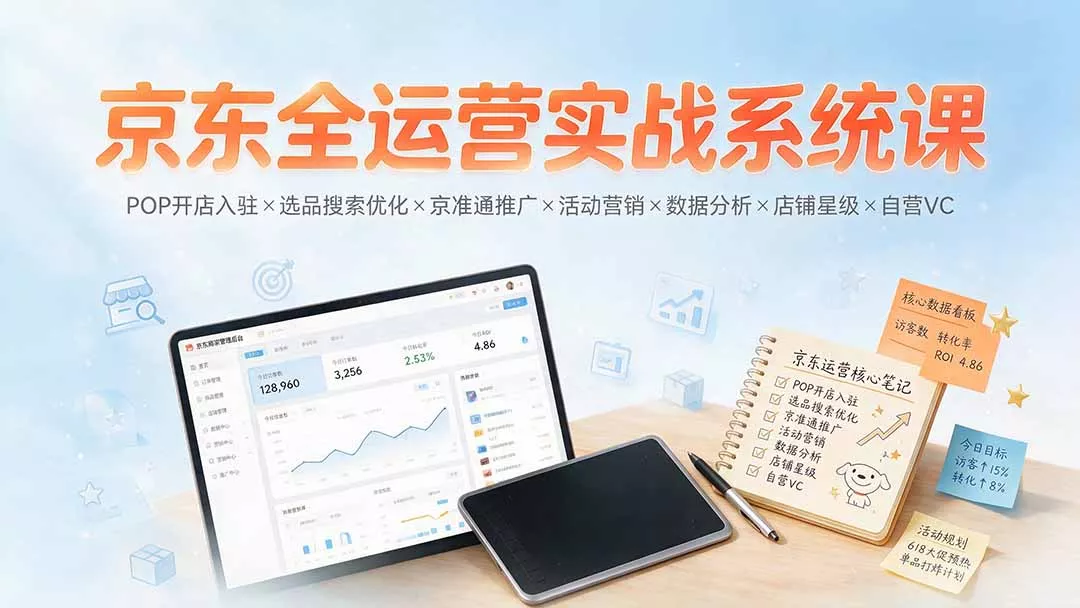 京东全运营实战系统课：POP开店入驻×选品搜索优化×京准通推广×活动营销×数据分析×店铺星级×自营VC-羽哥创业课堂