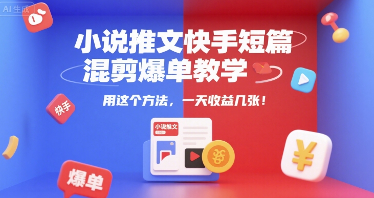 小说推文快手短篇混剪爆单教学，用这个方法，一天收益几张-羽哥创业课堂