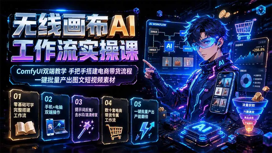无线画布AI工作流实操课｜ComfyUI双端教学，手把手搭建电商带货流程，一键批量产出图文短视频素材-羽哥创业课堂