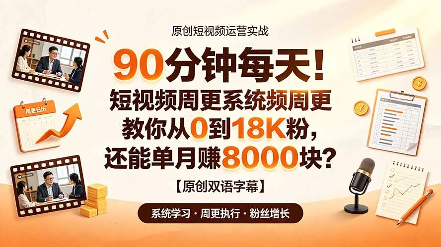 90 分钟每天！短视频周更系统教你从 0 到 18K 粉，还能单月赚 8000 块？【原创双语字幕】-羽哥创业课堂
