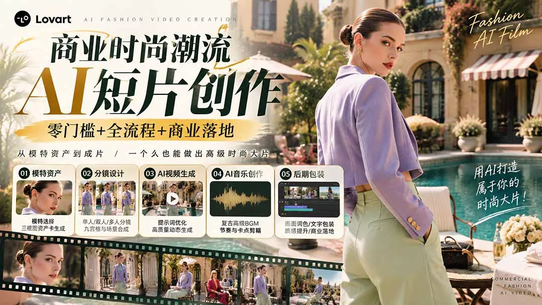 从一张模特图到高级时尚广告大片：AI三视图资产、场景合成、电影分镜、动态生成与复古音乐剪辑实战课-羽哥创业课堂