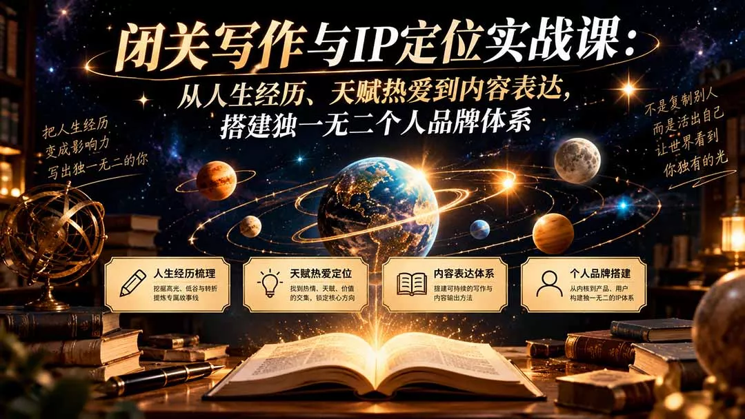 闭关写作与IP定位实战课：从人生经历、天赋热爱到内容表达，搭建独一无二个人品牌体系-羽哥创业课堂