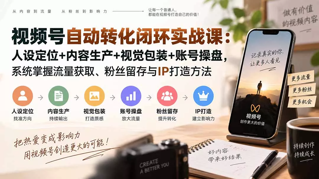 视频号自动转化闭环实战课:人设定位+内容生产+视觉包装+账号操盘,系统掌握流量获取、粉丝留存与IP打造方法-羽哥创业课堂