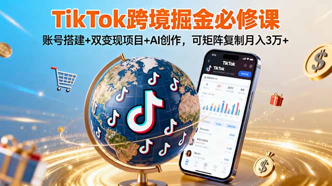 TikTo跨境掘金必修课，账号搭建+双变现项目+AI创作，可矩阵复制月入3万+-羽哥创业课堂