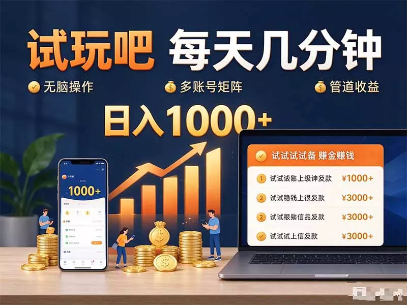 试玩吧每天几分钟日入1000+无脑操作，可矩阵并附有管道收益-羽哥创业课堂