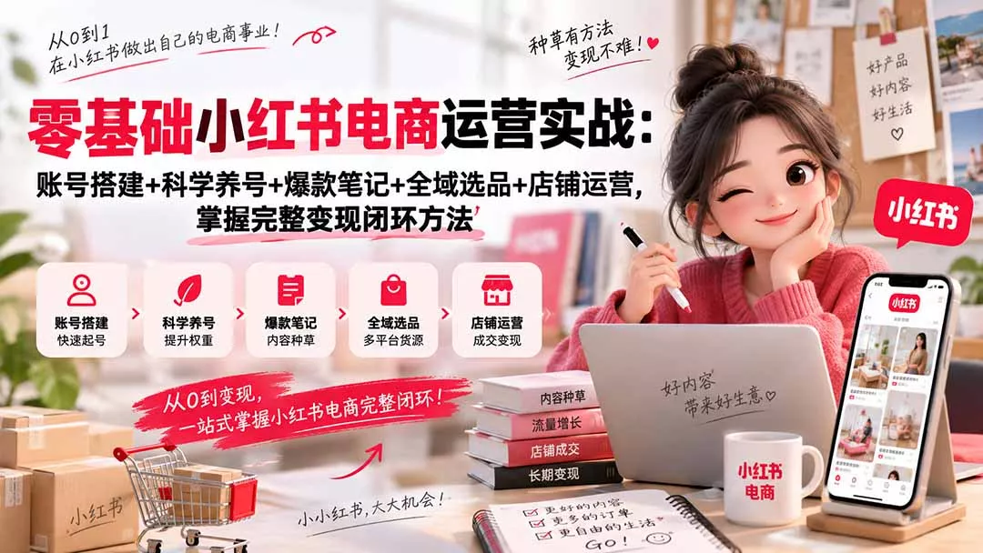 零基础小红书电商运营实战:账号搭建+科学养号+爆款笔记+全域选品+店铺运营,掌握完整变现闭环方法-羽哥创业课堂