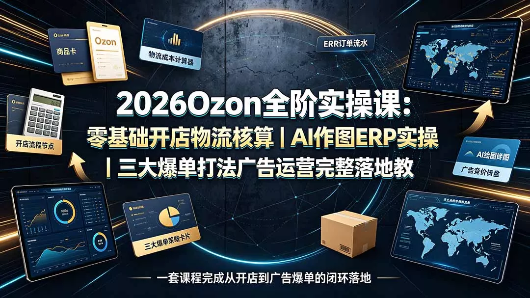 2026Ozon全阶实操课：零基础开店物流核算｜AI作图ERP实操｜三大爆单打法广告运营完整落地教程-羽哥创业课堂