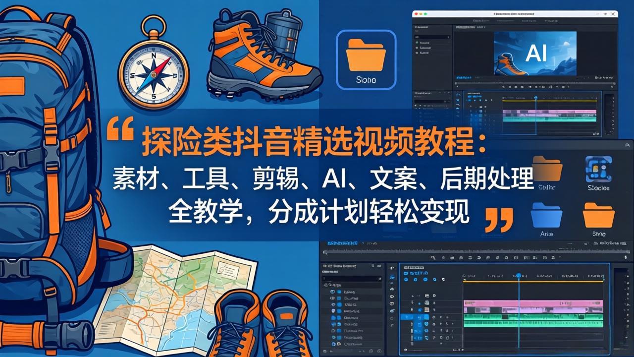 探险类抖音精选视频教程：素材、工具、剪辑、AI、文案、后期处理全教学，分成计划轻松变现-羽哥创业课堂