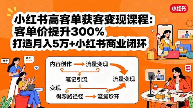 小红书高客单获客变现课程：客单价提升300%，打造月入10万+小红书商业闭环-羽哥创业课堂