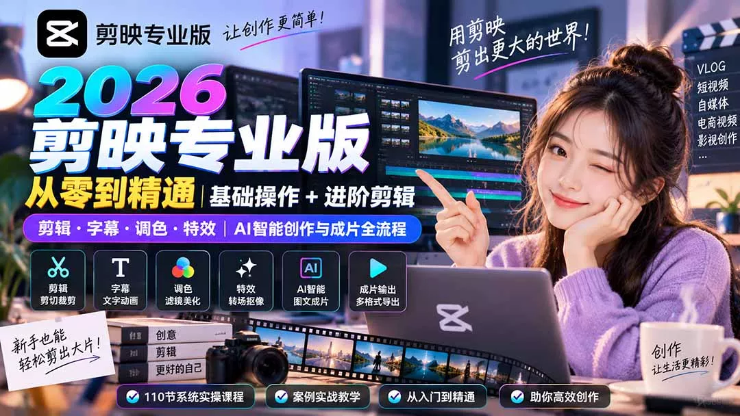 2026剪映专业版从零到精通｜基础操作+进阶剪辑｜剪辑·字幕·调色·特效｜AI智能创作与成片全流程-羽哥创业课堂