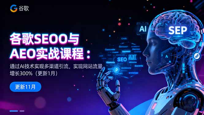 谷歌SEO与AEO实战课程：通过AI技术实现多渠道引流，实现网站流量增长300%-羽哥创业课堂