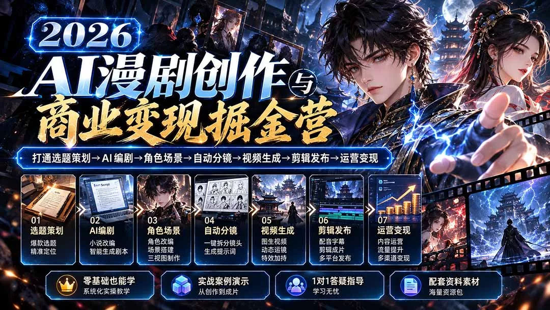 【无水印】2026AI漫剧创作与商业变现掘金营:打通选题→AI编剧→角色场景→自动分镜→视频生成→剪辑发布→运营变现-羽哥创业课堂