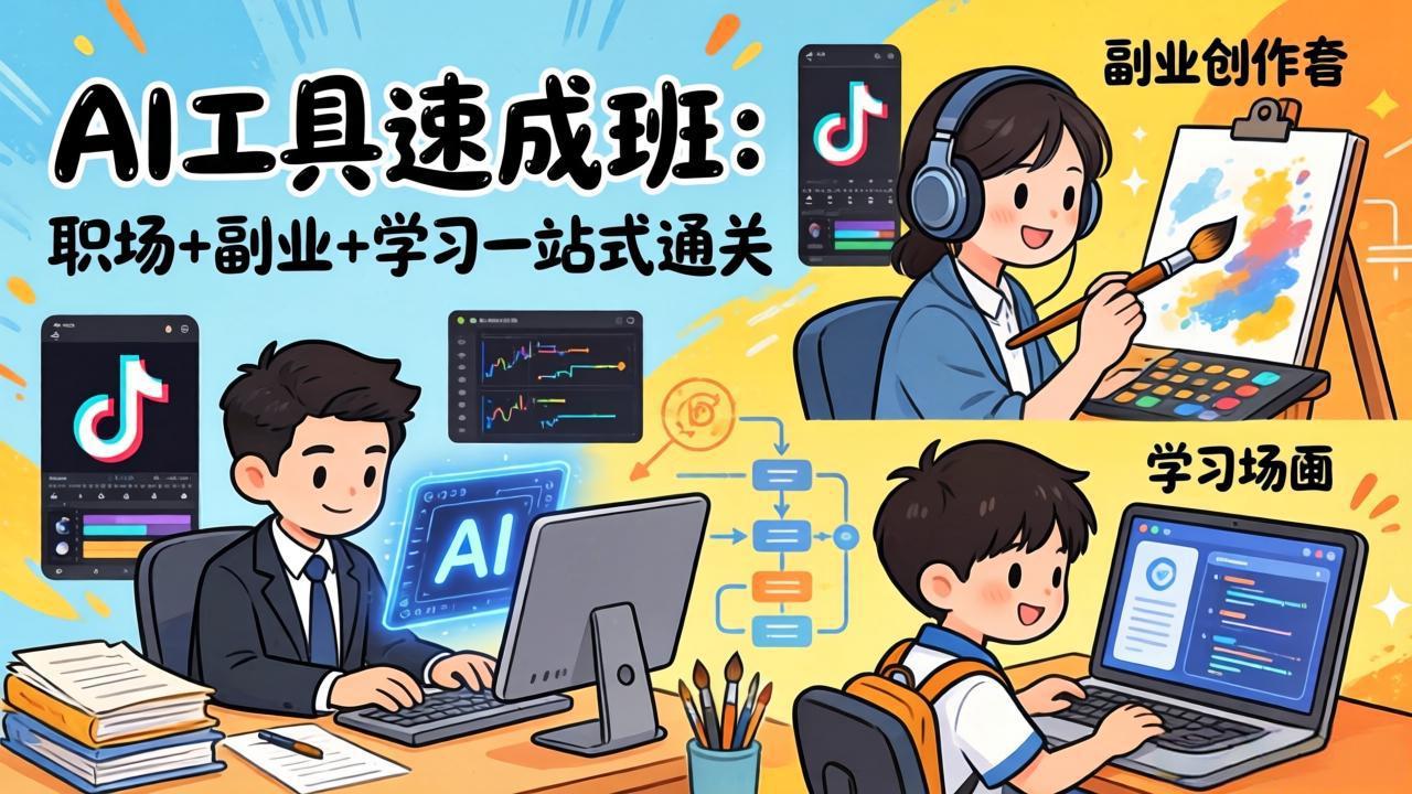 AI工具速成班：职场+副业+学习一站式通关，20+爆款类型+剪映技巧+抖音算法，0基础快速上手-羽哥创业课堂