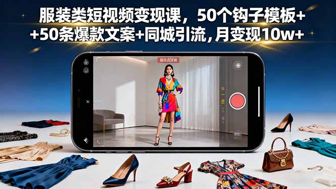 服装类短视频变现课,50个钩子模板+50条爆款文案+同城引流,月变现10w+-羽哥创业课堂