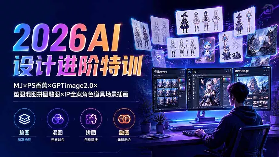 2026AI设计进阶特训:MJ×PS香蕉×GPTimage2.0×垫图混图拼图融图×IP全案角色道具场景插画-羽哥创业课堂