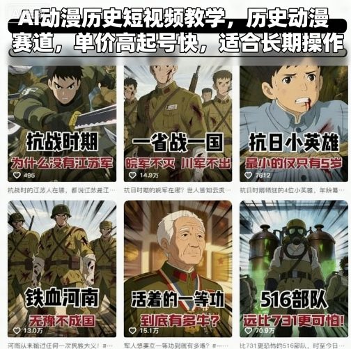 AI动漫历史短视频教学，历史动漫赛道，单价高起号快，适合长期操作-羽哥创业课堂