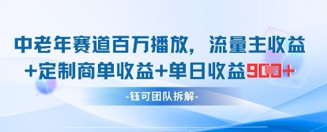 中老年赛道百万播放+流量主收益+定制收益，单日收益9张-羽哥创业课堂