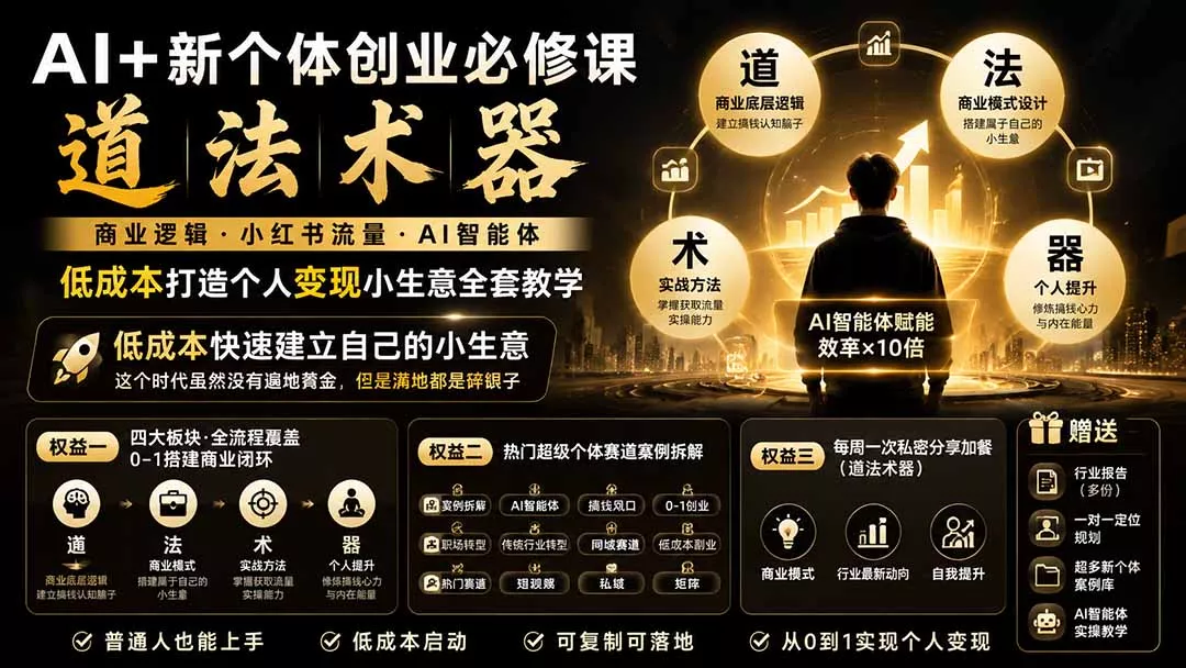 AI+新个体创业必修课-更新0922|道法术器|商业逻辑·小红书流量·AI智能体|低成本打造个人变现小生意全套教学-羽哥创业课堂