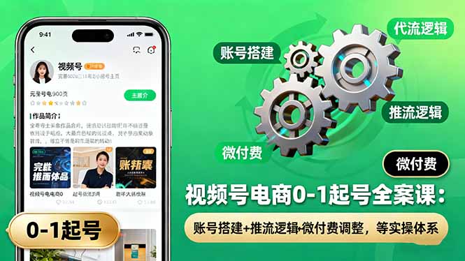 视频号电商0-1起号全案课:账号搭建+推流逻辑+微付费调整,等实操体系-羽哥创业课堂
