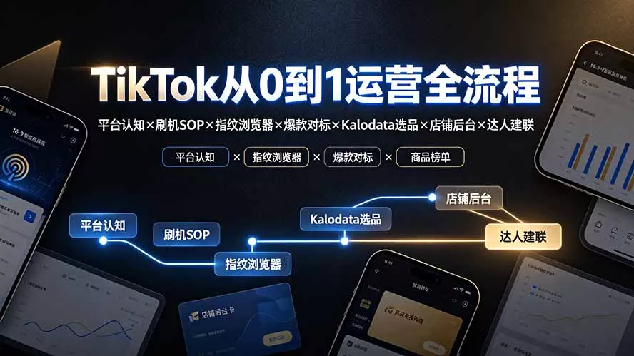TikTok从0到1运营全流程-更新:平台认知×刷机SOP×指纹浏览器×爆款对标×Kalodata选品×店铺后台×达人建联-羽哥创业课堂