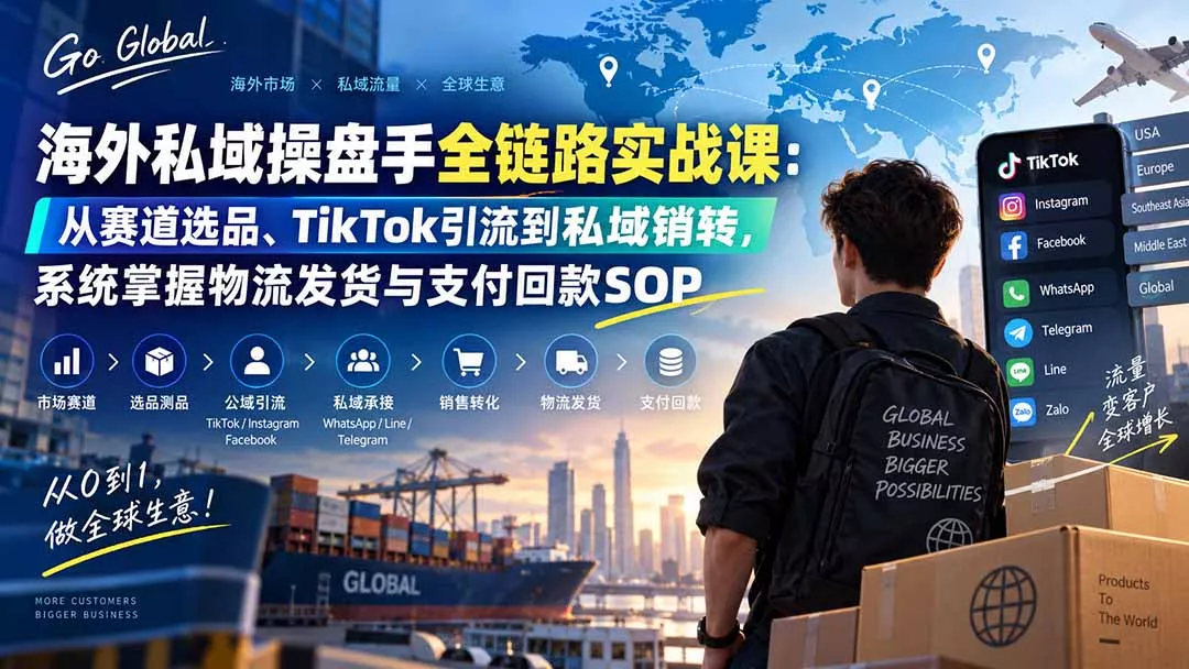 海外私域操盘手全链路实战课：从赛道选品、TikTok引流到私域销转，系统掌握物流发货与支付回款SOP-羽哥创业课堂