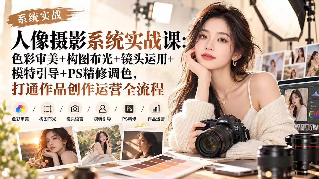 【无水印】人像摄影系统实战课:色彩审美+构图布光+镜头运用+模特引导+PS精修调色,打通作品创作运营全流程-羽哥创业课堂