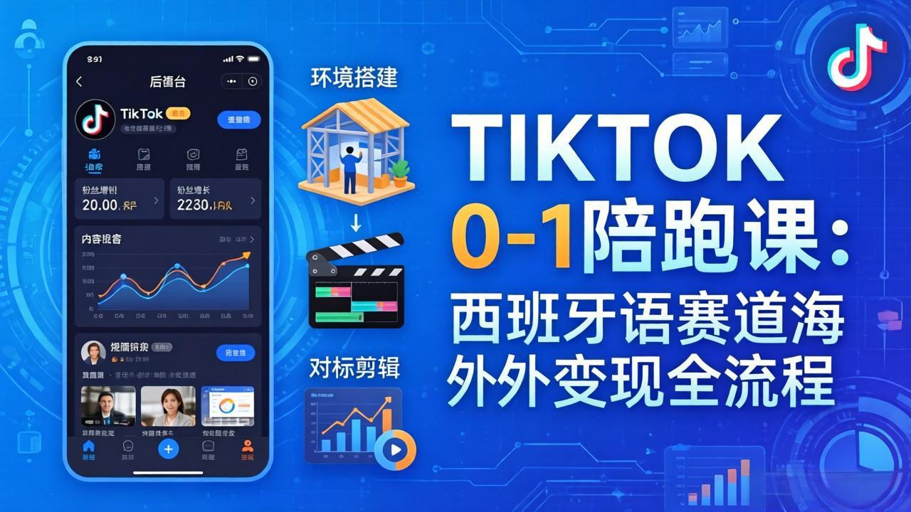 TIKTOK 0-1 陪跑课：从环境搭建到刷对标剪辑，西班牙语赛道海外变现全流程-羽哥创业课堂