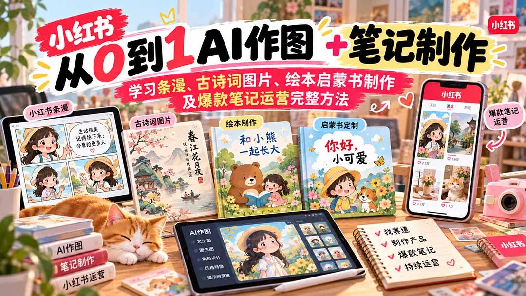 2026小红书AI内容创作从0到1：学习条漫、古诗词图片、绘本启蒙书制作及爆款笔记运营完整方法