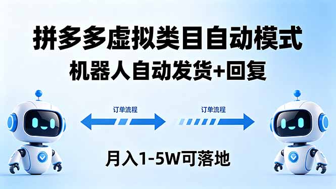 多多虚拟类目自动模式，机器人自动发货 + 回复，月入 1-5W 可落地-羽哥创业课堂