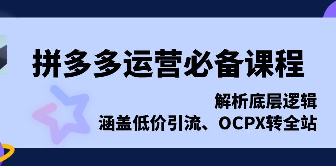 拼多多运营必备课程，解析底层逻辑，涵盖低价引流、OCPX转全站-羽哥创业课堂