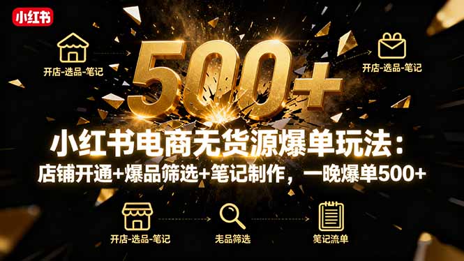 小红书电商无货源爆单玩法:店铺开通+爆品筛选+笔记制作,一晚爆单500+-羽哥创业课堂