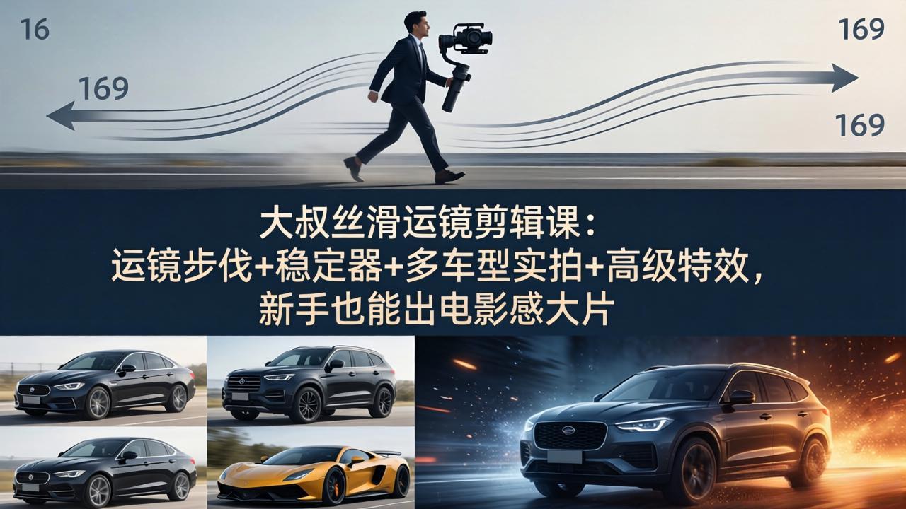 大叔丝滑运镜剪辑课：运镜步伐+稳定器+多车型实拍+高级特效，新手也能出电影感大片-羽哥创业课堂