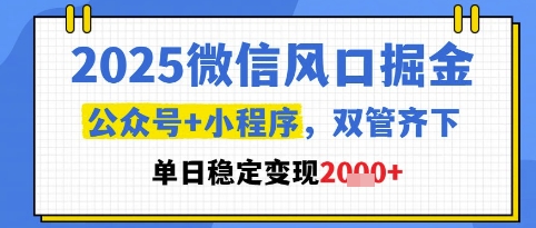 2025微信风口掘金,公众号+小程序双管齐下,单日稳定变现1k+【揭秘】-羽哥创业课堂