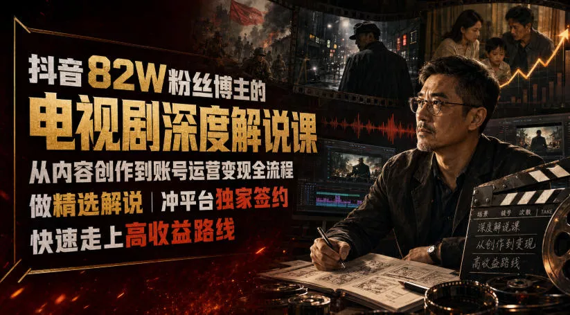 抖音82W粉丝博主的电视剧深度解说课，从内容创作到账号运营变现全流程，做精选解说，冲平台独家签约，快速走上高收益路线-羽哥创业课堂