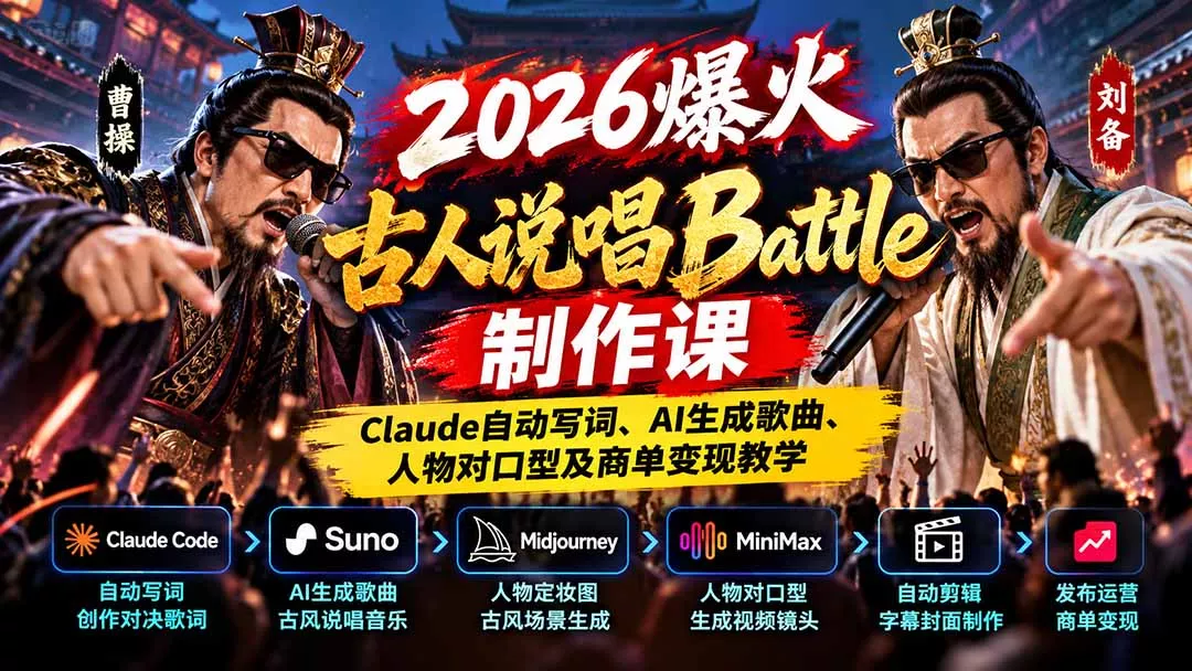 2026爆火古人说唱Battle制作课：Claude自动写词、AI生成歌曲、人物对口型及商单变现教学-羽哥创业课堂