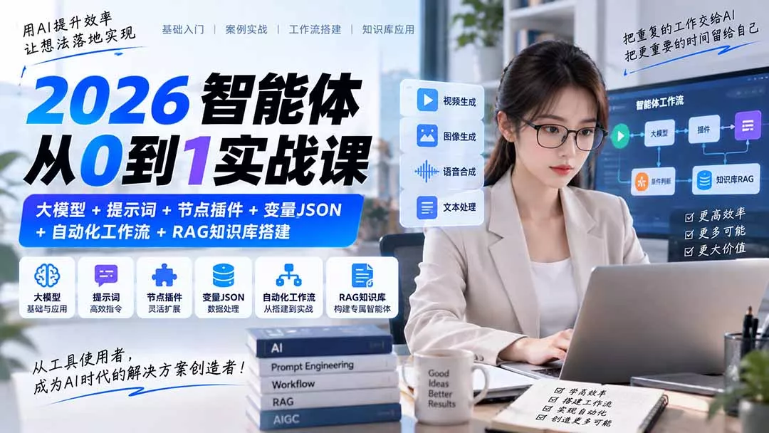 2026智能体从0到1实战课|大模型+提示词+节点插件+变量JSON+自动化工作流+RAG知识库搭建-羽哥创业课堂