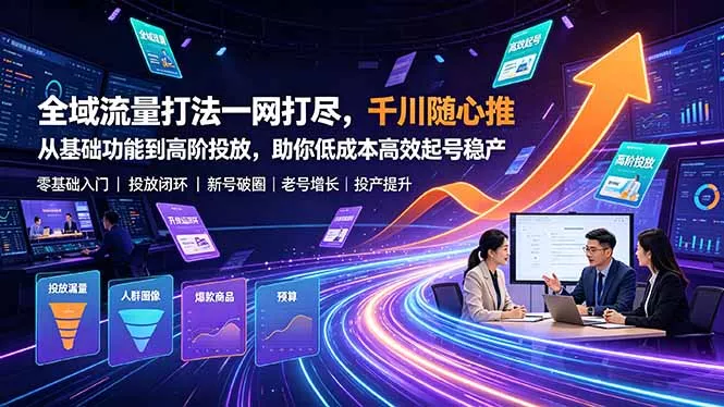 全域流量打法一网打尽，千川随心推从基础功能到高阶投放，助你低成本高效起号稳产-羽哥创业课堂