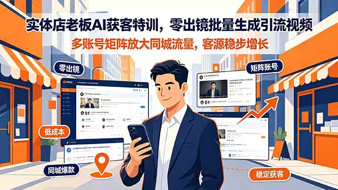 实体店老板AI获客特训，零出镜批量生成引流视频，多账号矩阵放大同城流量，客源稳步增长-羽哥创业课堂