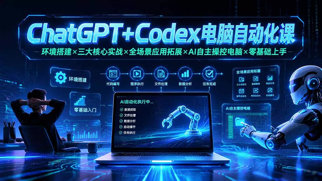 ChatGPT+Codex电脑自动化课：环境搭建×三大核心实战×全场景应用拓展×AI自主操控电脑×零基础上手-羽哥创业课堂