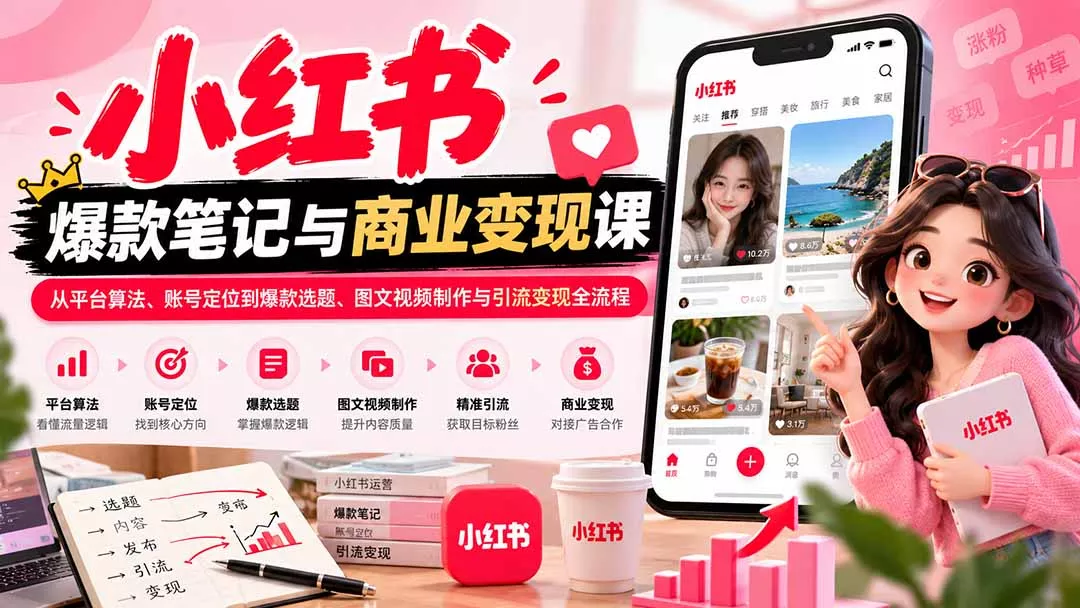 2026小红书爆款笔记与商业变现课:从平台算法、账号定位到爆款选题、图文视频制作与引流变现全流程-羽哥创业课堂