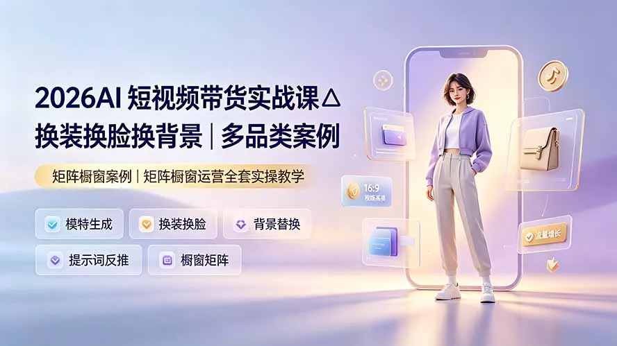 2026AI短视频带货实战课△换装换脸换背景｜多品类案例｜矩阵橱窗运营全套实操教学-羽哥创业课堂