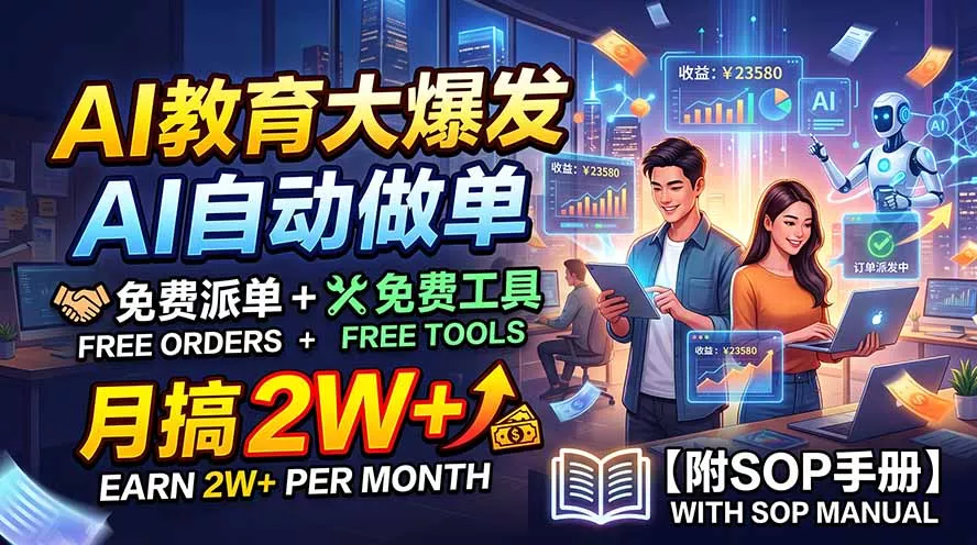 AI教育大爆发,AI自动做单,免费派单+免费工具,月搞2W+【附SOP手册】-羽哥创业课堂