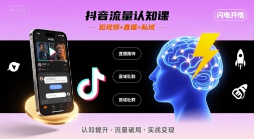 抖音流量认知课，短视频+直播+私域，认知提升，闪电开悟-羽哥创业课堂