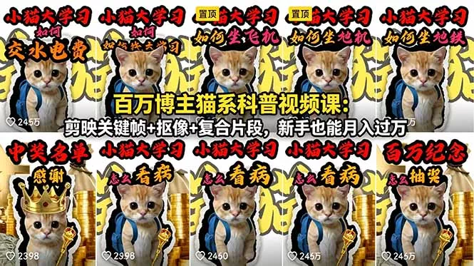 百万博主猫系科普视频课：剪映关键帧+抠像+复合片段，新手也能月入过万-羽哥创业课堂